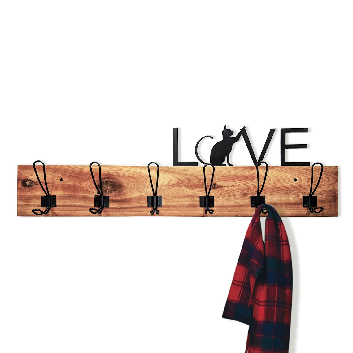 Love my cat Coat Rack Reclaimed wood and metal insert Etsy