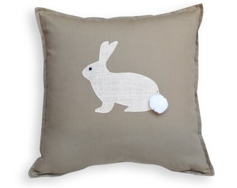 Easter Bunny Burlap Appliqué Reversible Pillow Cover, Bunny Print Pillow Cover, Easter Rabbit Pillow Cover - Modern Easter or Spring Décor