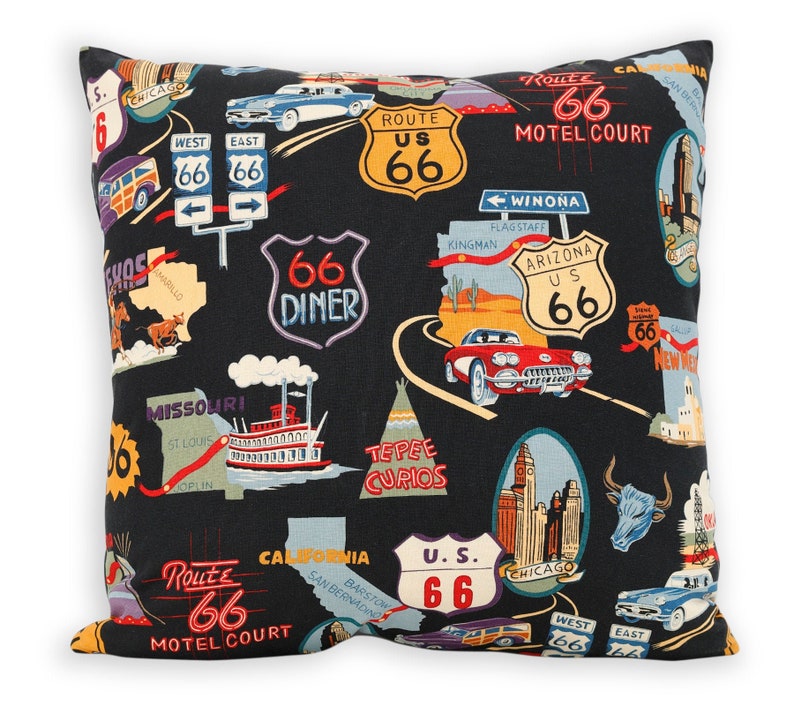 Route 66 Retro Style Reversible Pillow Cover in White RV, Lodge, Camp, Cabin, Rustic, Southwest, Western, Cowboy, Wild West, Rodeo, Rt 66 image 4