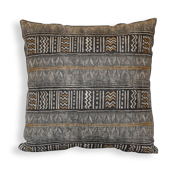 Los Feliz Tribal Reversible Pillow Cover in Gray and Gold | Etsy