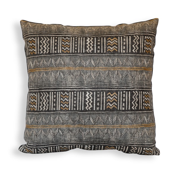 Los Feliz Tribal Reversible Pillow Cover en Gris y Oro - Southwest, Western, Cowboy, Wild West, Rodeo, Lodge, Camp, Aztec o Rustic Décor