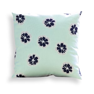 Floral Pillow Cover: Mint Green, Navy Flowers, Nate Berkus Fabric