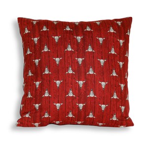 Federa per cuscino con teschio di mucca: Red Southwest Decor, cotone reversibile