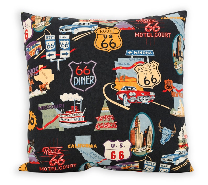 Route 66 Vintage Style Reversible Pillow Cover Southwest, Western, Cowboy, Wild West, Rodeo, RV, Lodge, Camp, Cabin, Rustic or Rt 66 Décor image 4