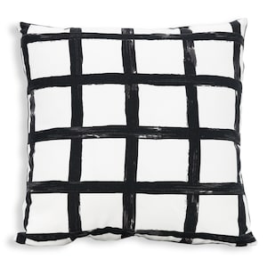 Black and White Abstract Windowpane Reversible Pillow Cover in Cotton Fabric from Sweden, Checked Pillow Cover - Modern Décor