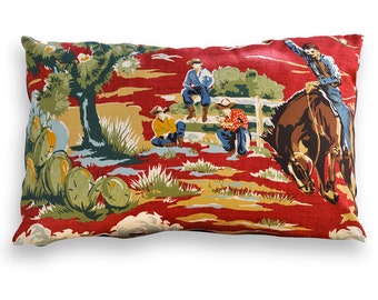 Ride 'Em Cowboy Reversible Lumbar Pillow Cover - Southwest, Western, Ranch, Wild West, Rodeo, Lodge, Cabin, Camp, Bunkhouse, or Rustic Décor