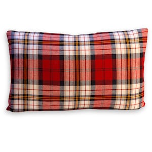 Roter und schwarzer Tartan Karierter Flanell Kissenbezug - Reversible Rustikaler Cabin Decor