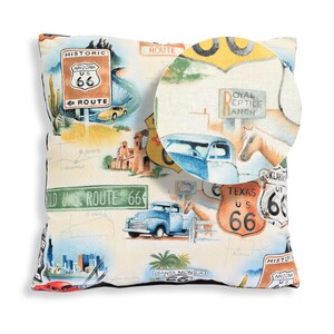 Route 66 Vintage Style Reversible Pillow Cover Southwest, Western, Cowboy, Wild West, Rodeo, RV, Lodge, Camp, Cabin, Rustic or Rt 66 Décor image 2