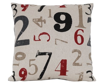 Numbers Design Reversible Pillow Cover in Linen and Cotton - Contemporary, Abstract, Geometric Décor - Gift Idea for Numbers or Math Fan