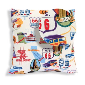 Route 66 Retro Style Reversible Pillow Cover in White RV, Lodge, Camp, Cabin, Rustic, Southwest, Western, Cowboy, Wild West, Rodeo, Rt 66 image 2