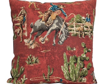 Wild West Pillow Cover: Waverly Cowboy Cowgirl Print, Reversible Ranch Decor