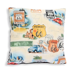 Route 66 Vintage Style Reversible Pillow Cover Southwest, Western, Cowboy, Wild West, Rodeo, RV, Lodge, Camp, Cabin, Rustic or Rt 66 Décor image 1