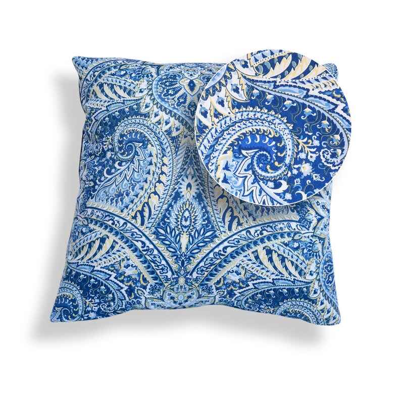 Paisley Print Reversible Pillow Cover in Navy Blue and Yellow Etsy