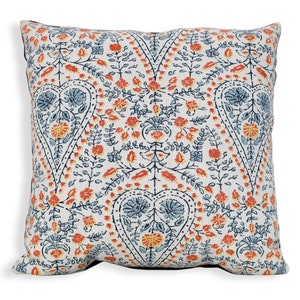 Floral Hearts Pillow Cover: John Robshaw Busun Blue, Reversible Cotton