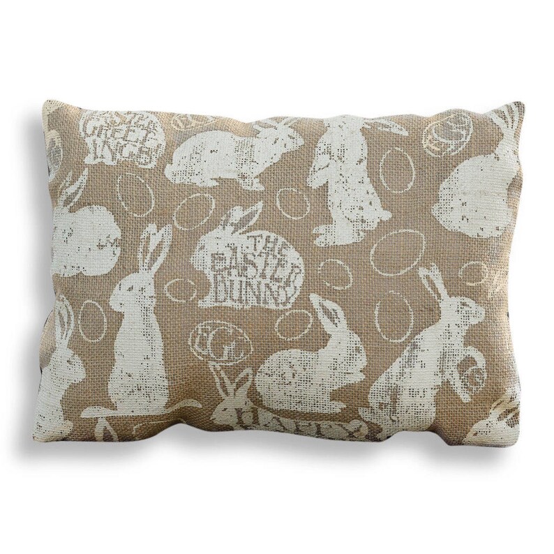 Easter Bunny Burlap Reversible Lumbar Pillow Cover Modern Etsy