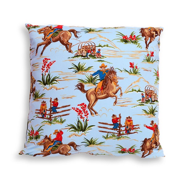 Cowboys and Horses Vintage Style Reversible Pillow Cover - Southwest, Western, Cowboy, Wild West, Rodeo, Lodge, Cabin or Rustic Décor