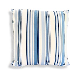 Blue Striped Reversible Pillow Cover in Shades of Blue and Ivory - Modern Décor - Waverly Sequence Stripe Fabric in Porcelain Blue