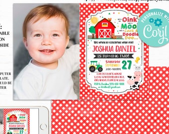 Farm Birthday Invitation, Boy, Editable, Barn Party, Digital Invite, Farm Animals, Barnyard, Boy Invitations, INSTANT DOWNLOAD printable