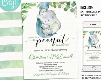Elephant Baby Shower Invitation boy, EDITABLE Boy or Girl Baby Shower Invitations, Gender Neutral Jungle Safari Invite Instant Download