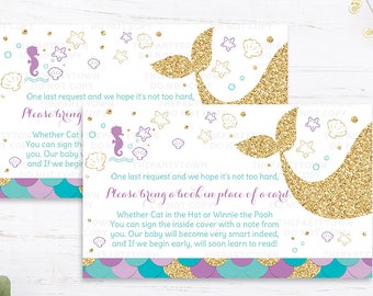Mermaid Book Request, Little Mermaid Book Instead of Card, Book in Lieu of Card, Mermaid Under The Sea Baby Shower Invite