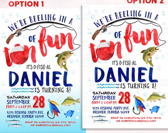 Fishing Birthday Invitation, Fishing invite, Watercolor Fishing Invitation, Gone Fishing, O-Fish-Ally, Fishing Party Printable