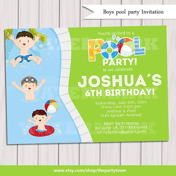 boy pool party invitation kids pool party invitation pool etsy