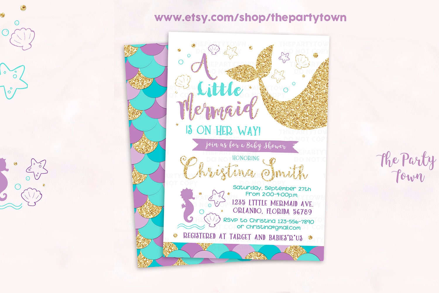 Mermaid Baby Shower Invitation Little Mermaid Baby Shower Etsy