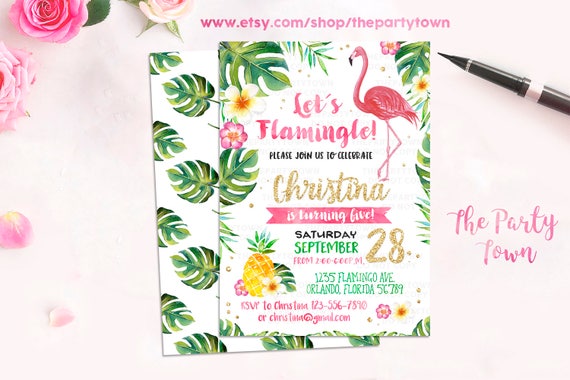 flamingo invitation pineapple birthday party invitation tropical