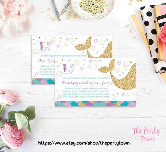 Mermaid Book Request, Little Mermaid Book Instead of Card, Book in Lieu of Card, Mermaid Under The Sea Baby Shower Invite Il_570xn