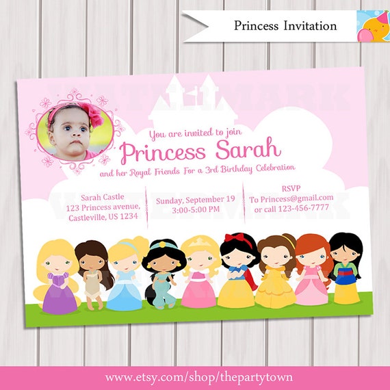 Princess Birthday Party Photo Invitation / Princesses Invite Card / Personalized invitation / Il_570xn