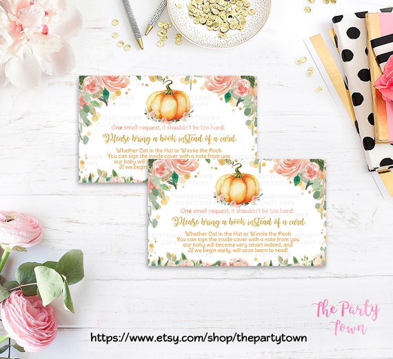 Pumpkin Book Request, Little Pumpkin Book Instead of Card, Book in Lieu of Card, Floral, Gender neutral fall autumn Baby Shower Printable Il_570xn