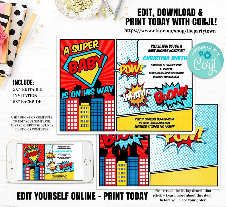 Superhero Boy or girl Shower Invitation Editable, Tremendous hero Boy, Superheroes comedian topic Template Instantaneous down load electronic graphic regarding Free Printable Superhero Baby Shower Invitations named Superhero Youngster Shower Invitation Editable, Tremendous hero Boy, Superheroes comedian topic Template Immediate down load electronic