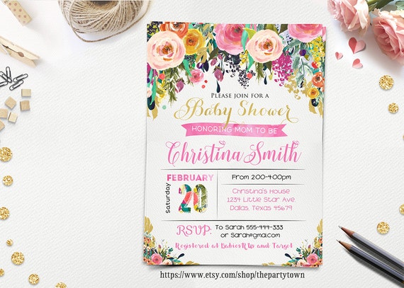 Acuarela Rosa Oro Floral Princesa Invitaciones Baby Shower Invitaciones Acuarela Rosa Oro Floral Princesa Invitaciones Baby Shower Invitaciones