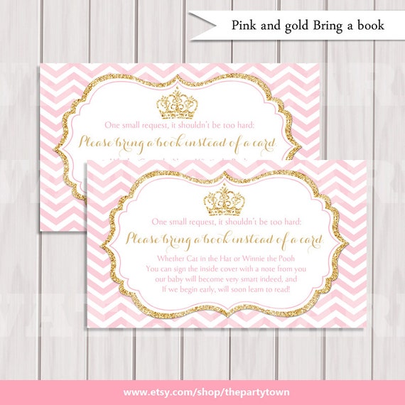 Pink and Gold Princess Book Request, Pink Gold Crown Book Instead of Card, Book in Lieu of Card, Pink Royalty Baby Shower Printable Il_570xn