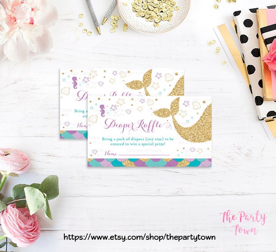 Mermaid Diaper Raffle Ticket Cards, Little Mermaid Baby Shower Invite, Whimsical Mermaid Under The Sea, Under The Sea Baby Shower Il_570xn
