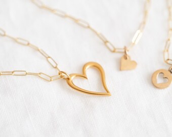 Gold Mother Daughter Grandmother Heart Necklace, Heart Cutout Necklace, Mom Daughter Necklace, Mama Necklace, Paperclip Chain