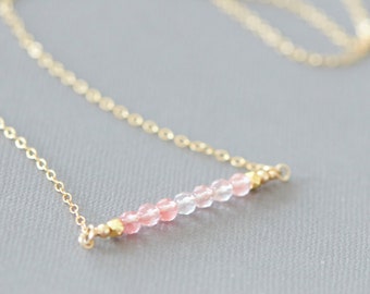 Gemstone Bar Necklace, Layering Necklace, Dainty Necklace, Birthday Month, Simple Necklace, Sterling Silver, Rose, Gold