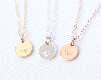 Heart Necklace, Mother's Day Gift, Hand Stamped Heart Necklace, Sterling Silver, Gold Filled, Rose Gold Necklace, Mother of the Bride