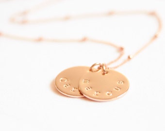 Name Disc Necklace, Personalized Circle Necklace, Custom Hand Stamp, Gold, Sterling Silver, Gold Filled, Rose Gold Name Necklace