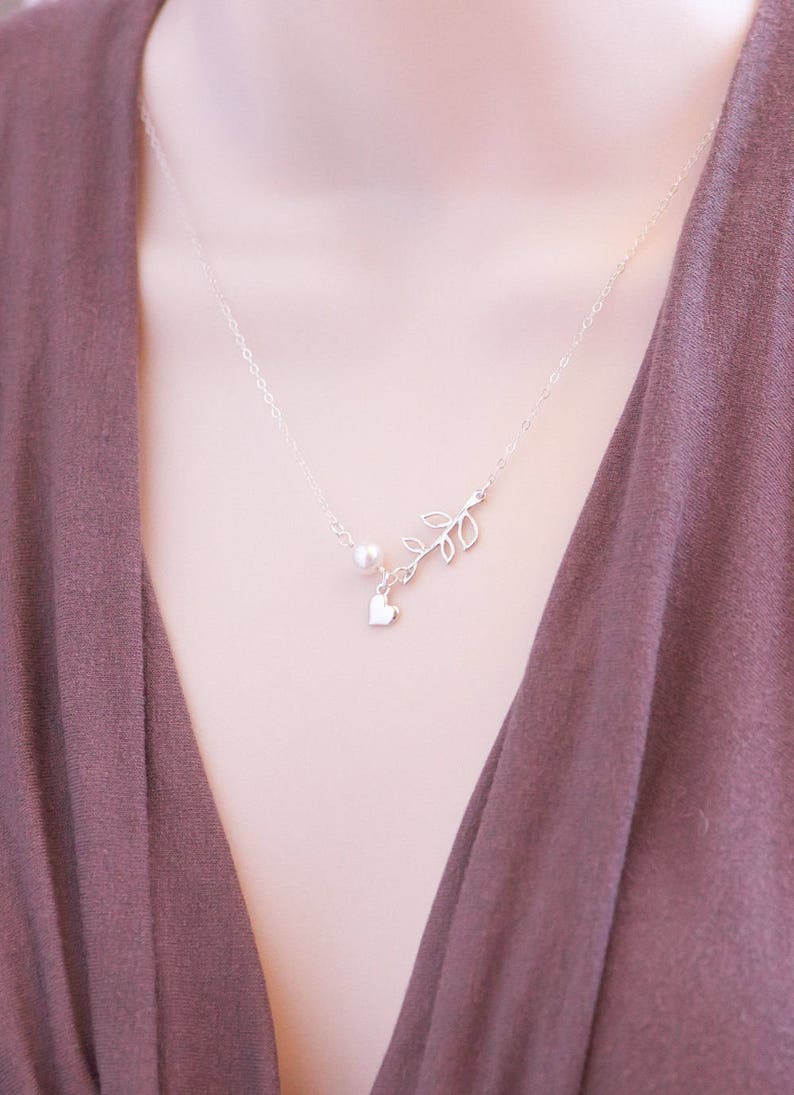 Mother Daughter Necklace, Heart Leaf Necklace Set, Rose Gold, Sterling Silver, Unique Mom Jewelry image 2