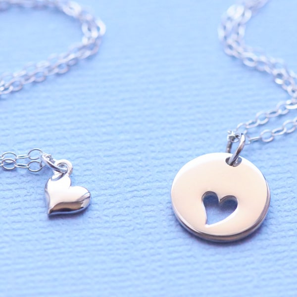 Mother Daughter Necklace, Mother of the Bride, Mother's Day Gift, Heart Necklace, Heart Cutout, Sterling Silver Charm
