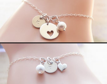 Mother Daughter Heart Bracelets, Combo Set, Sterling Silver, Back to School, Bridesmaid Gift, Wedding Jewelry, Friendship Love