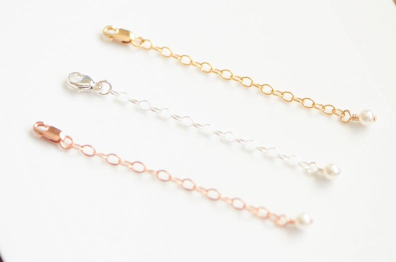 Add-On Bracelet or Necklace Extender Chain with Pearl, Sterling Silver, 14K Gold Filled, Rose Gold Filled image 2