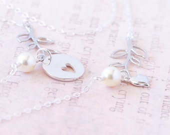 Mother Daughter Bracelets, Mother Jewelry, Heart Leaf Bracelet Set, Sterling Silver, New Mom, Mother of the Bride