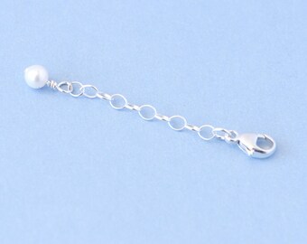 Add-On Bracelet or Necklace Extender Chain with Pearl, Sterling Silver, 14K Gold Filled, Rose Gold Filled