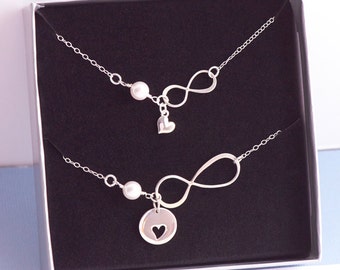 Mother's Day Gift, Mother Daughter Infinity Heart Necklace, Heart Cutout, Sterling Silver, Mother of the Bride