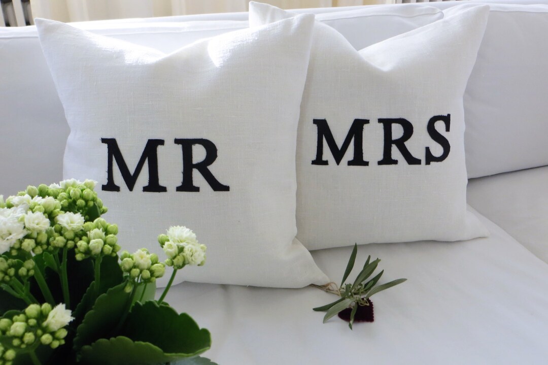 2x Linen Pillow cushion Mr. and Mrs.message Etsy UK