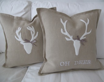 Linen Cushion "Oh Deer" Chalet Style