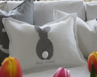 Easter Linen Pillow "Hop along" Bunny, Easter
