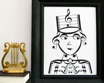 MARCHING BAND GIRL music note art print / Available in 5x7, 8x10, 11x14 inches / Great marching band gift or gift for band director!